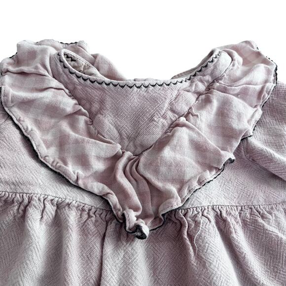 Zara girls ecru light peach ruffle plaid blouse size 9-12 - Picture 2 of 6